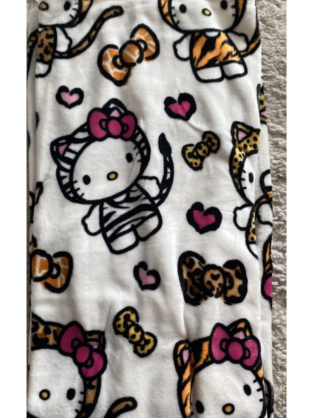 Hello Kitty Animal Print Soft Throw Blanket 50” X 70” Tiger Zebra Cheetah NEW